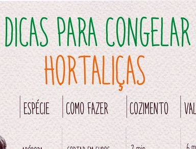Infografia Dicas para Congelar Hortaliças
